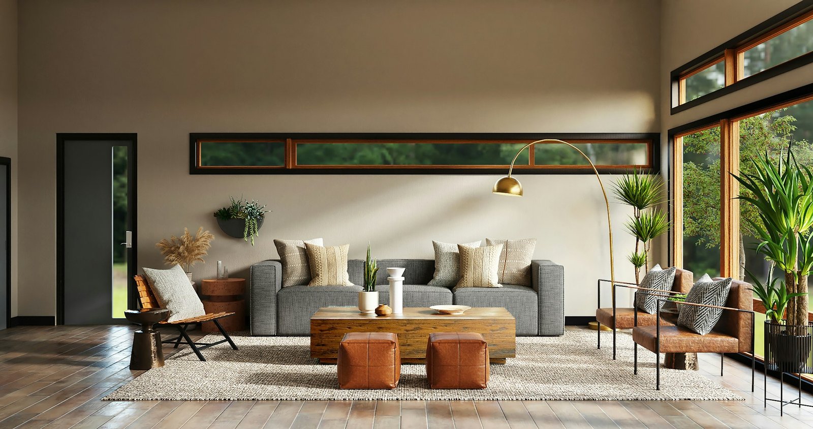 Bright, sunlit modern living room cleaned by Always Clean Co
